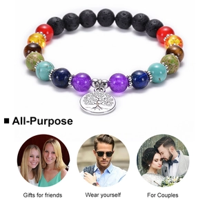 7 Chakra stone bead bracelet with Tree of Life charm for healing and daily wear