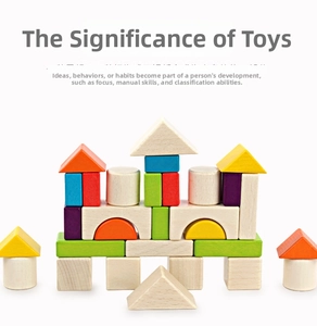 Detailed close-up of colorful geometric wooden blocks including arches and cylinders