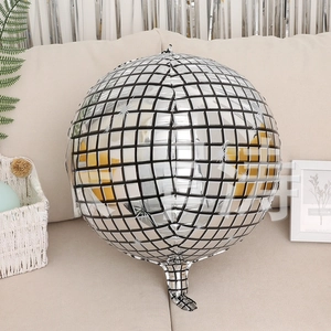 Silver 4D disco ball foil balloon with square grid texture for party decoration
