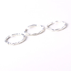Minimalist S925 sterling silver ring set with beaded, braided, and wavy open bands