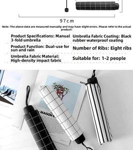 Detail showing the 97cm diameter span and the waterproof black glue coating of the umbrella