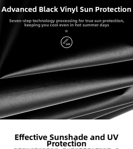Detail of high-tech black vinyl coating on sun umbrella for UV protection and UPF rating