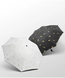 Detail of minimalist striped sun umbrellas with golden leaf patterns and black coating