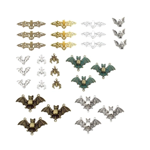 Assorted vintage alloy bat charms in gold and silver finishes for DIY jewelry making