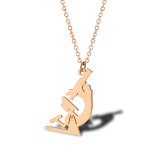 18K rose gold plated microscope pendant necklace for women in durable titanium steel