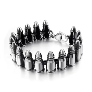 Bullet Chain Bracelet 316L Stainless Steel Punk Gothic Rock Style For Men Vintage Silver Tone Metal Jewelry