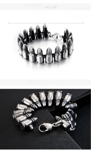 Detailed view of silver punk bullet link bracelet for men with size and weight specs
