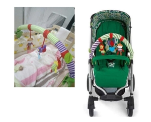 Dual use baby stroller and crib arch with colorful hanging plush animal toys