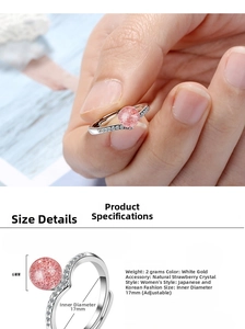Detail view of strawberry crystal ring with adjustable band and 6mm center stone