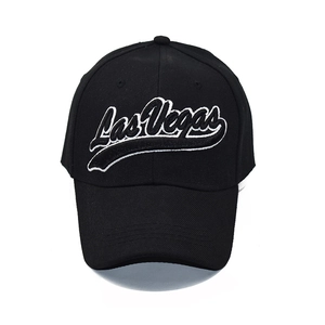 Classic black cotton baseball cap with white Las Vegas embroidery and curved brim