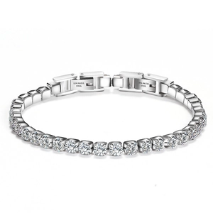 Minimalist Stainless Steel Tennis Bracelet With Round Cubic Zirconia Adjustable Double Clasp Elegant Fashion Jewelry Women