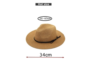 Dettaglio cappello di paglia con misure 56-60cm e trama intrecciata su sfondo bianco