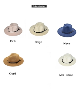 Opzioni colore per cappelli da sole in paglia in rosa, beige, blu, kaki e bianco latte