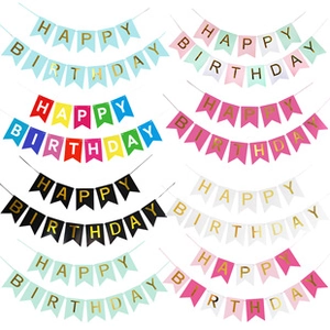 Multiple colorful 3D paper Happy Birthday banners for various party themes decoration