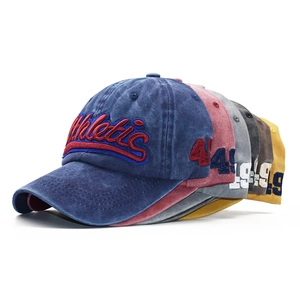 Vintage washed cotton baseball caps with Athletic embroidery in multiple colors