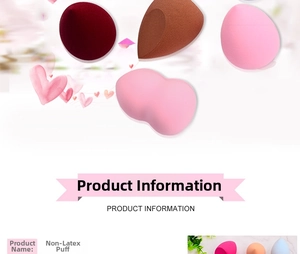 Detailed close-up of colorful non-latex beauty blenders in teardrop and gourd shapes