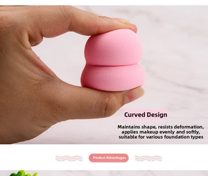 Close-up of pink gourd makeup sponge texture and high elasticity when pressed by hand