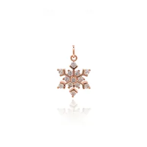 Rose gold snowflake pendant with cubic zirconia inlay for DIY jewelry necklaces