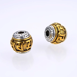 Two-tone 10mm alloy Tibetan beads with embossed Six-Syllable Mantra for DIY jewelry