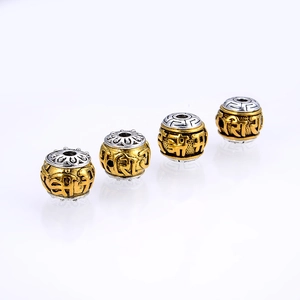 Tibetan Style Alloy Beads With Six Syllable Mantra For DIY Jewelry Making Two Tone Gold Silver Buddhist Spacers Barrel Beads For Bracelet Necklace Accessories