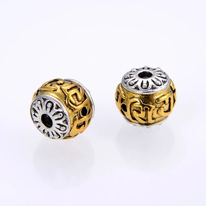 Buddhist 10mm alloy mantra spacer beads with gold and silver finish for DIY jewelry