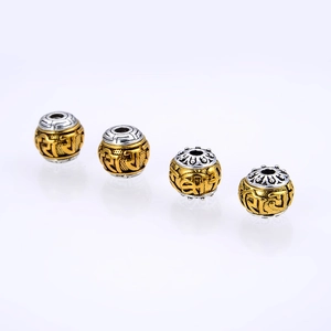 Buddhist 10mm alloy beads with six-word mantra engraving and gold-silver finish