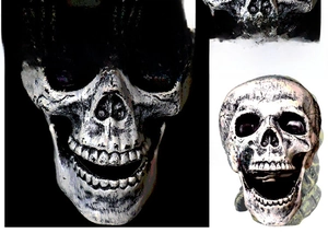 Macro detail of Halloween skull mask showing realistic bone texture and decorative patterns
