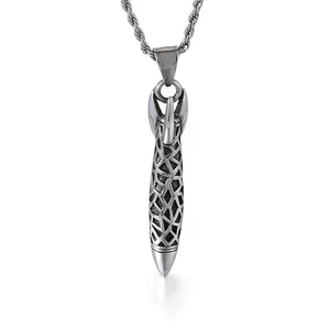 Retro Stainless Steel Rocket Pendant Hollow Geometric Grid Design Vintage Industrial Punk Style Men Jewelry Accessory