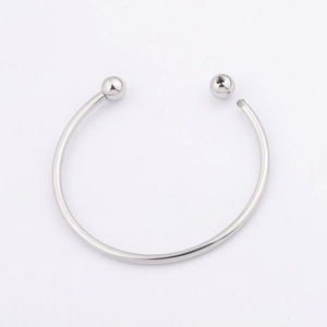 3mm stainless steel open cuff bracelet with screw-end round beads for DIY jewelry design
