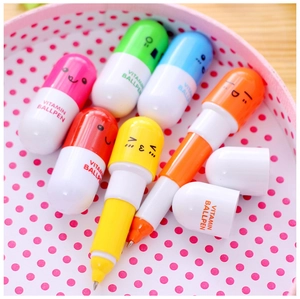 Colorful creative capsule-shaped vitamin ballpoint pens in cute cartoon retractable style