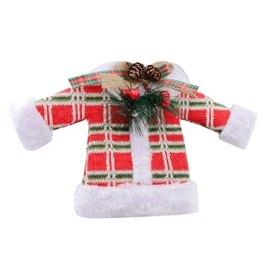 Christmas tree mini plush sweater ornament with red plaid, pine cones and red berries