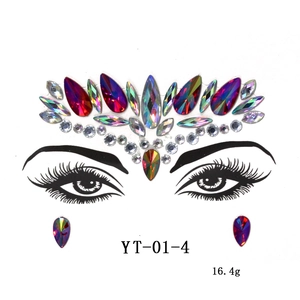 Detail showing acrylic face jewel set YT-01-4 with teardrop rhinestones for art party makeup