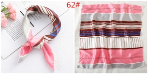 Detail of pink striped silk square scarf showing satin finish and fine hem edges