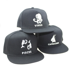 Luminous zodiac snapback hats in black with white Capricorn and Virgo constellation prints