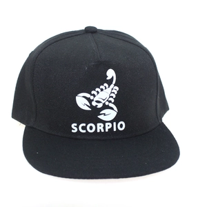 Detail of glow-in-the-dark Scorpio constellation pattern on a black hip hop baseball cap