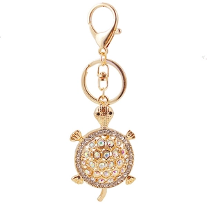 Portachiavi creativo a forma di tartaruga con placcatura in oro e cristalli