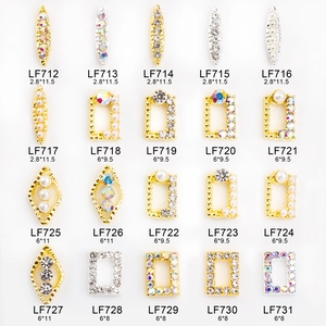 Nail Art Alloy Jewelry Marquise Rectangle Frame With Faux Artificial Pearl Rhinestone DIY Manicure Decoration For Women