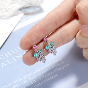 Grape-shaped drop earrings with purple zircon and silver metal base for women