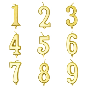 Golden 0-9 number birthday candles set with metallic finish for cake decorations