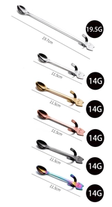 Detailed size and weight comparison for cat-shaped stainless steel dessert spoons