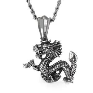 Stainless Steel Dragon Pendant Necklace Punk Steampunk Mechanical Gothic Vintage Jewelry For Men