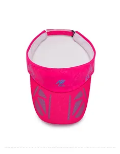 Top view of rose red sun visor showing breathable mesh vents and adjustable strap