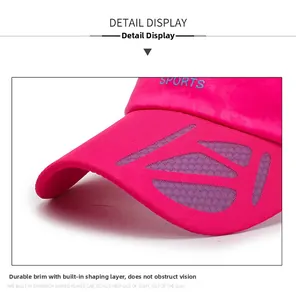 Detail of breathable rose pink mesh visor with built-in sandwich structure and Sports logo