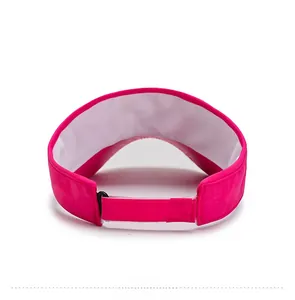 Detail view of the rose pink sun visor back with adjustable velcro strap and plastic buckle