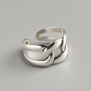 925 Sterling Silver Ring Double Layer Chain Link Minimalist Geometric Open Adjustable Finger Jewelry Women Vintage Style
