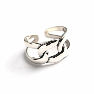 Minimalist S925 sterling silver open ring with vintage double chain link design