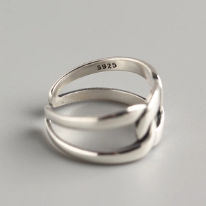 Minimalist S925 sterling silver multi-layer crossover open ring with polished finish