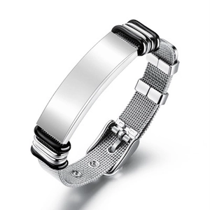 Bracciale da uomo in maglia d'acciaio inossidabile con piastra spazzolata e anelli neri
