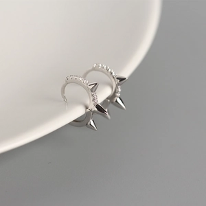 Luxury S925 sterling silver hoop earrings with white zircon studs and punk spike design