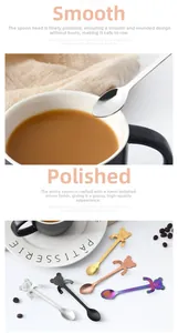Detail of round polished 304 stainless steel coffee spoons with cute bear handle designs